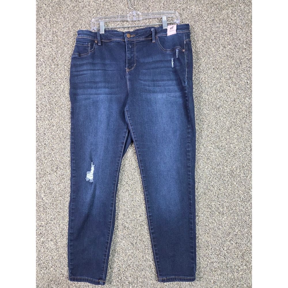 Curve Appeal Skinny Jeans Womens 38 Dark‎ Wash Distressed High Rise Denim